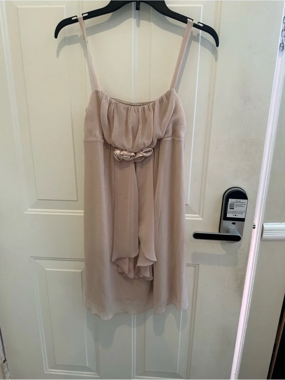 Women's Blush Chiffon Slip Dress with Rosette Detail
